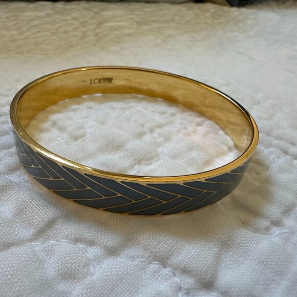 J. Crew Blue Herringbone Goldtone Bangle - Picture 2 of 4